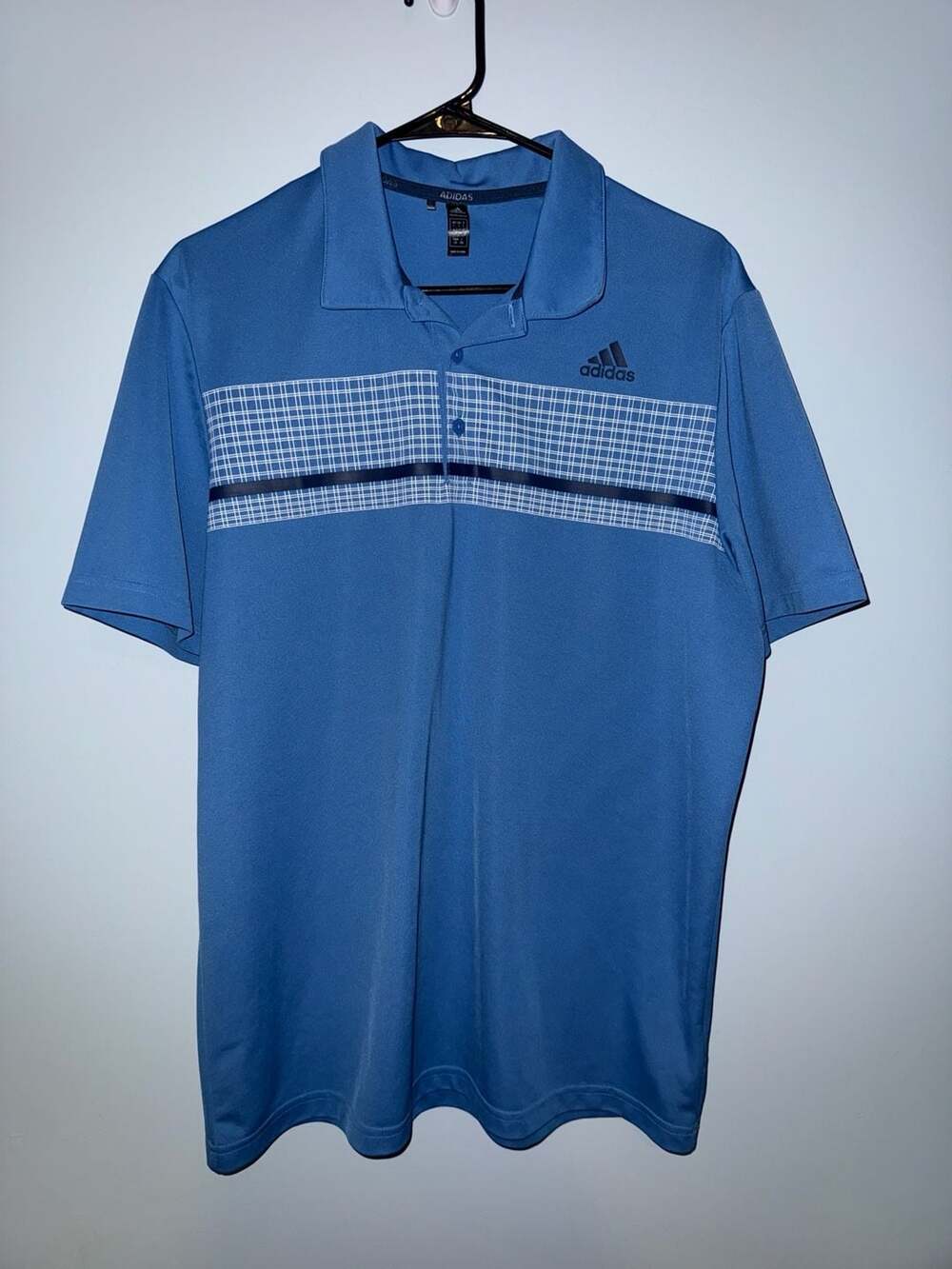 Adidas Men's Blue Plaid Graphic Golf Polo Shirt Size Large